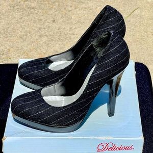 Delicious Black Pinstriped Heels Size 6.5